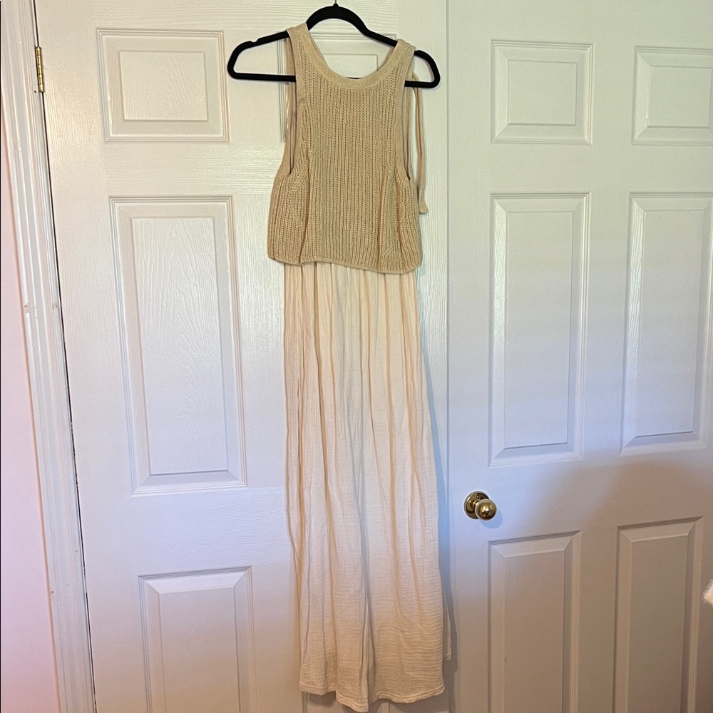 Moth Beige and White Maxi Dress